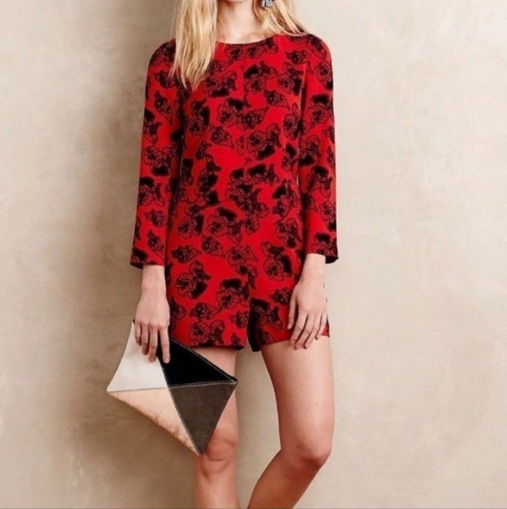 Anthropologie's Peter Som Red and Black Floral Long Sleeve Dress Made In Kind 2